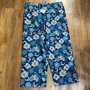 Vera Bradley blue floral corduroy wide leg drawstring waist pants size XL